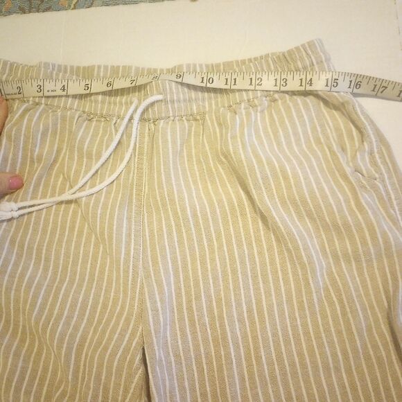 Beach lunch lounge cropped striped linen elastic drawstring waist pants - Picture 7 of 9